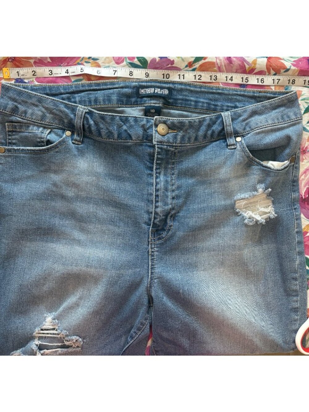 Indigo Fusion Plus Size 18 Indie Sleaze Distressed Skinny Jeans Y2K Streetwear - Picture 6 of 10